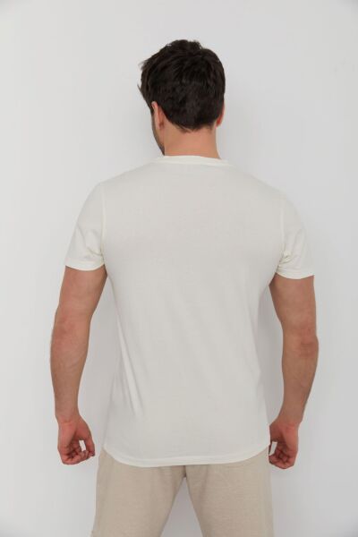 Cazador 23YCEEO04005 Erkek Ekru Önü Cepli Bisiklet Yaka T-Shirt