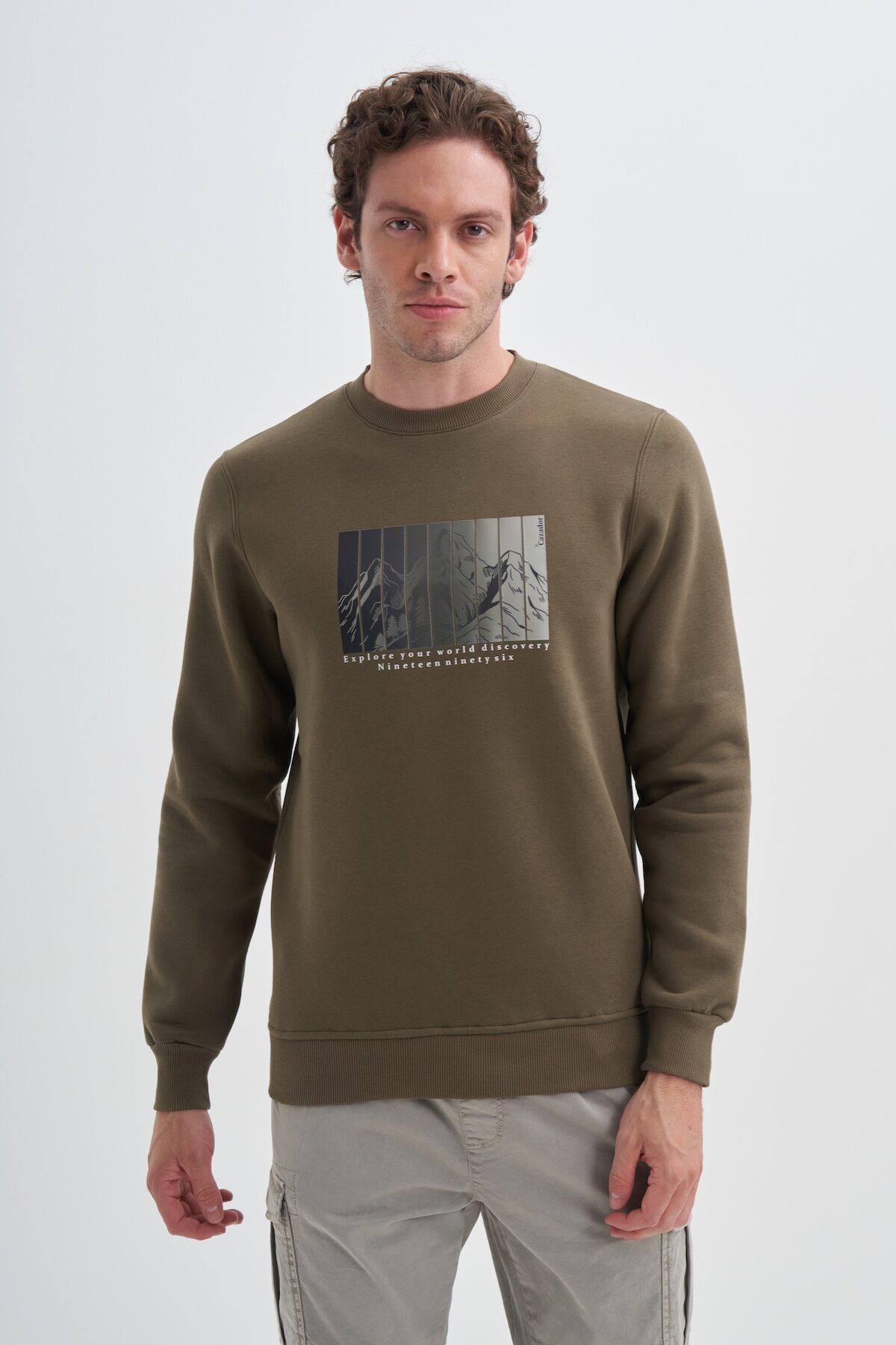 Cazador 24KCEEO05131 Haki Erkek Bisiklet Yaka Resim Dekorlu Üç İplik Sweat
