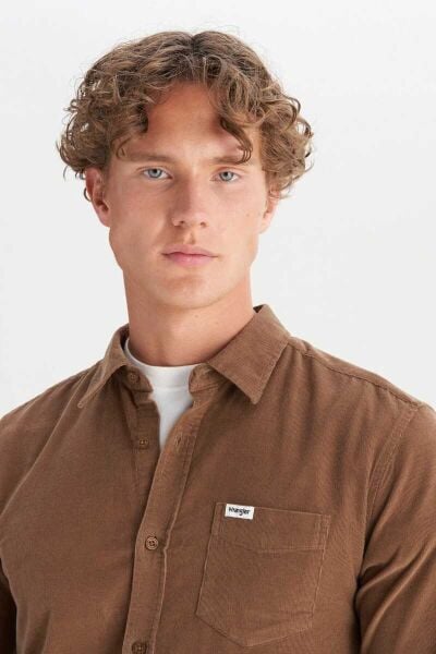 Wrangler MW5A14A211 Camel Erkek Tek Cepli Regular Fit Kadife Gömlek