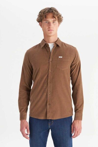Wrangler MW5A14A211 Camel Erkek Tek Cepli Regular Fit Kadife Gömlek