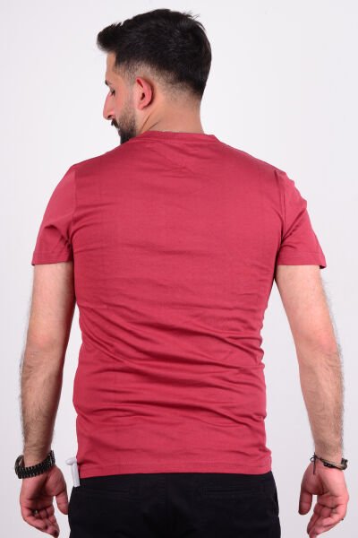 Cazador 24YCEEO04274 Bordo Erkek Slim Fit Bisiklet Yaka Baskılı Tşört