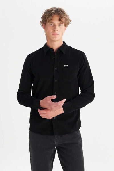 Wrangler MW5A14A100 Siyah Erkek Tek Cepli Regular Fit Kadife Gömlek