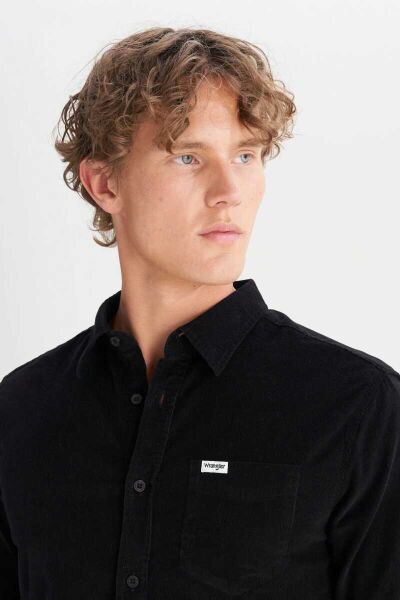 Wrangler MW5A14A100 Siyah Erkek Tek Cepli Regular Fit Kadife Gömlek