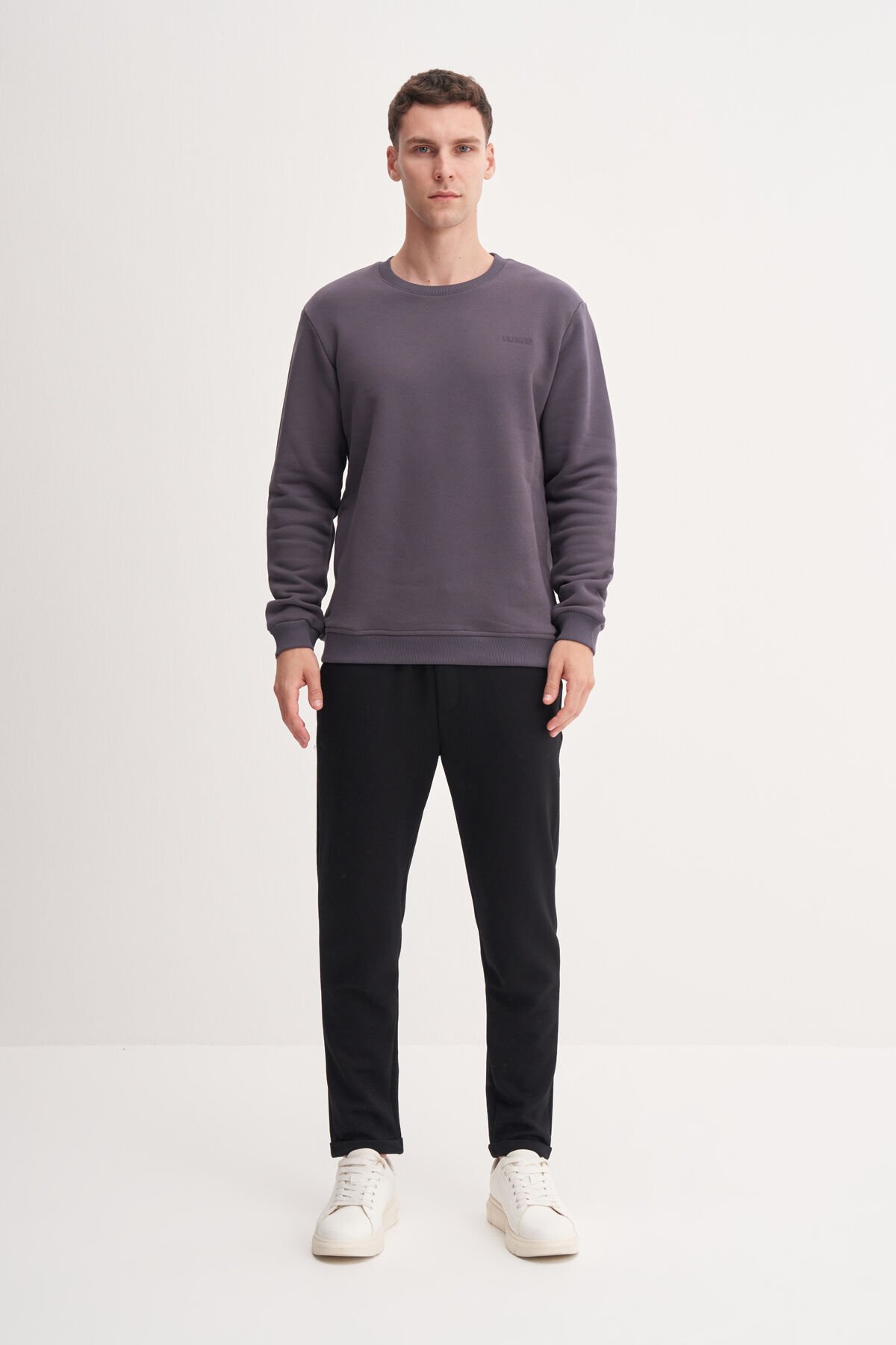 Cazador 54250 Antrasit Erkek Bisiklet Yaka 2 İplik Baskılı Sweatshirt