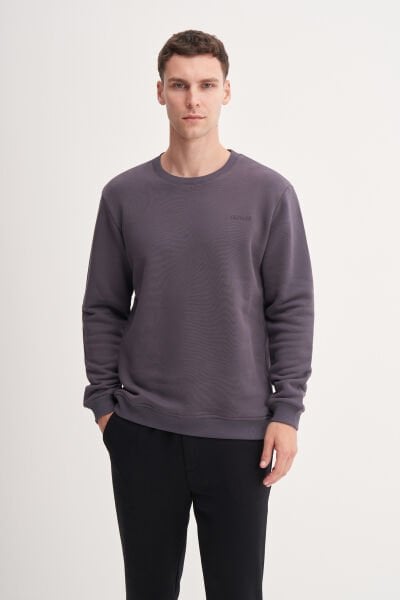 Cazador 54250 Antrasit Erkek Bisiklet Yaka 2 İplik Baskılı Sweatshirt