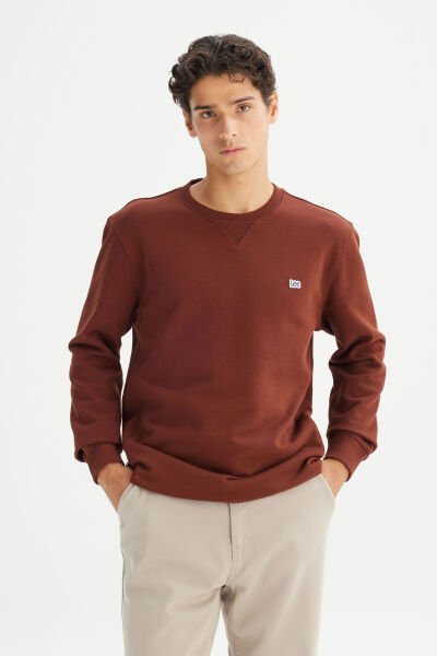 LEE L81IRY906 Kahverengi Erkek Bisiklet Yaka Regular Fit Sweatshirt