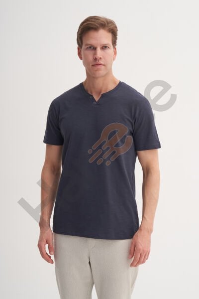 Cazador 25YCEEO04227 Antrasit Erkek V Yaka Patlı Slim Fit %100 Pamuk T-shirt