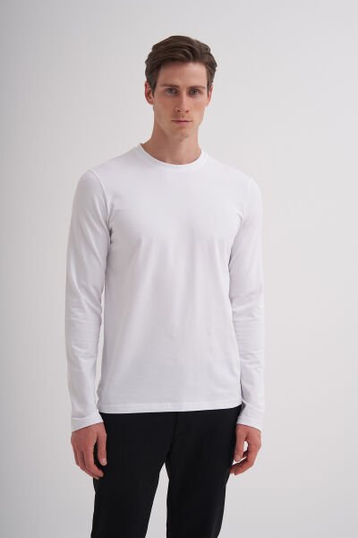 Cazador 56060 Beyaz Bisiklet Yaka Slim Fit Sweatshirt