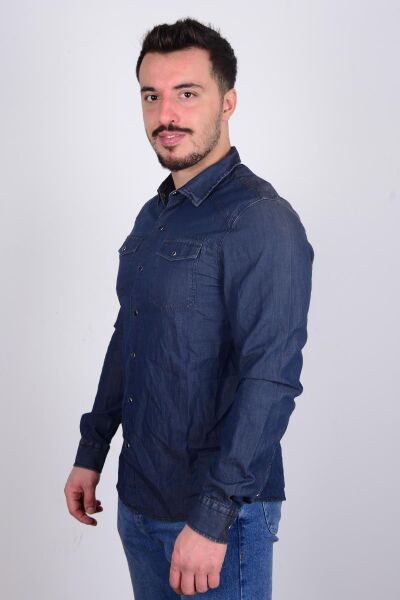 Cazador 23KCEJJ02705 Lacivert Önü Çıtçıtlı Erkek Kot Gömlek
