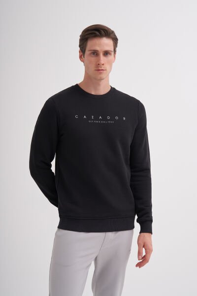 Cazador 52350 Siyah Erkek %100 Pamuk Önü Yazılı Slim Fit Sweatshirt