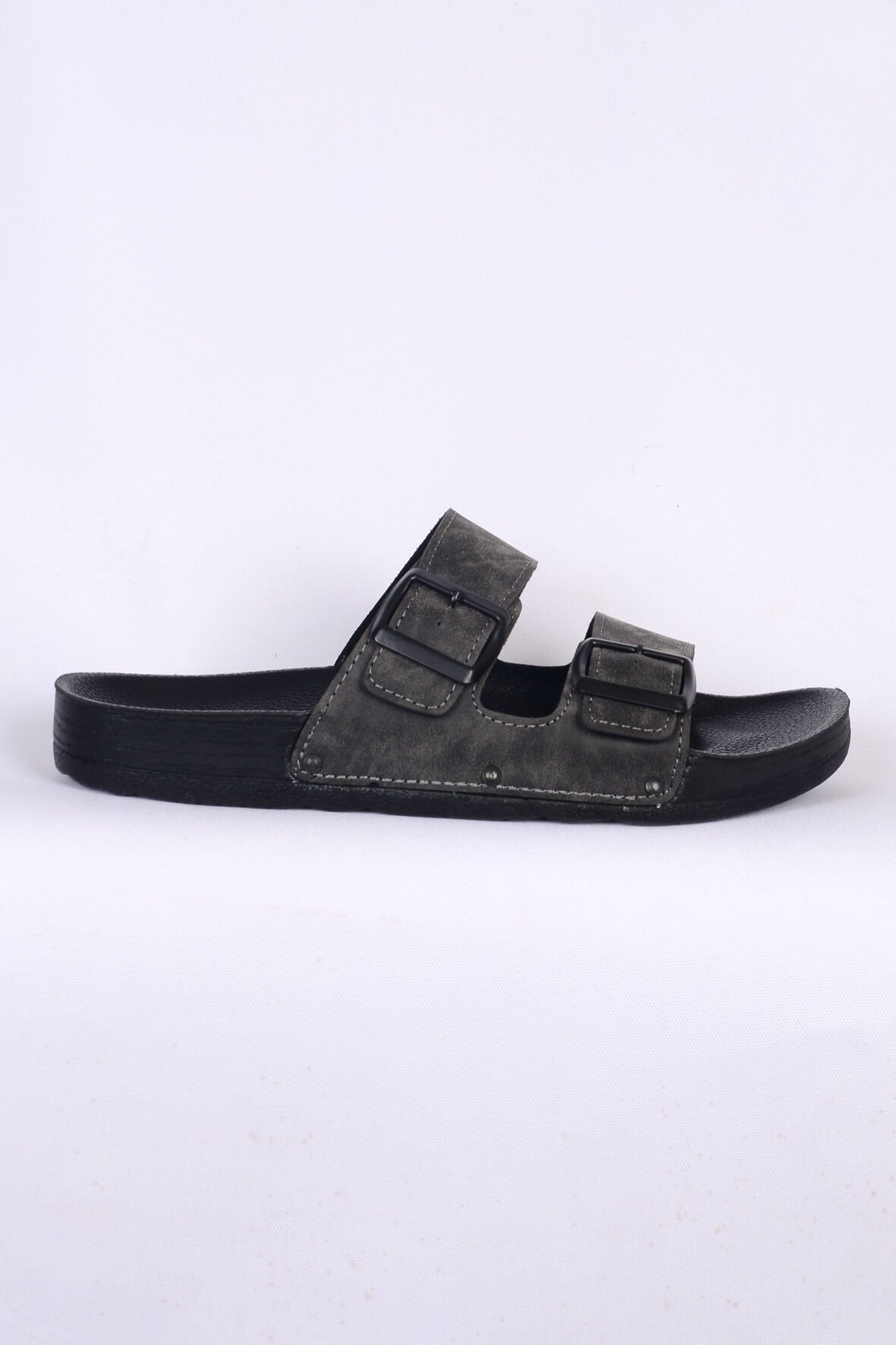 Pierre Cardin 7241 Gri Nubuk Çift Bantlı Erkek Terlik