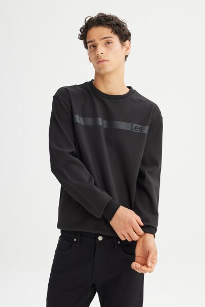Lee L242499001 Siyah Erkek Bisiklet Yaka Siyah Şerit Çizgili İçi Polarlı Sweat