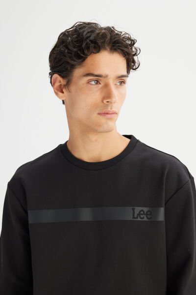Lee L242499001 Siyah Erkek Bisiklet Yaka Siyah Şerit Çizgili İçi Polarlı Sweat