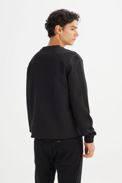 Lee L242499001 Siyah Erkek Bisiklet Yaka Siyah Şerit Çizgili İçi Polarlı Sweat