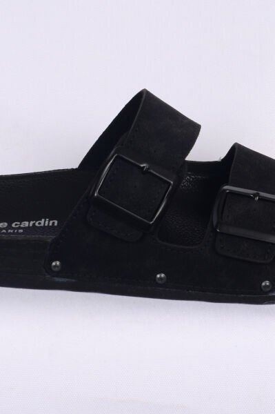Pierre Cardin 7241 Siyah Nubuk Çift Bantlı Erkek Terlik