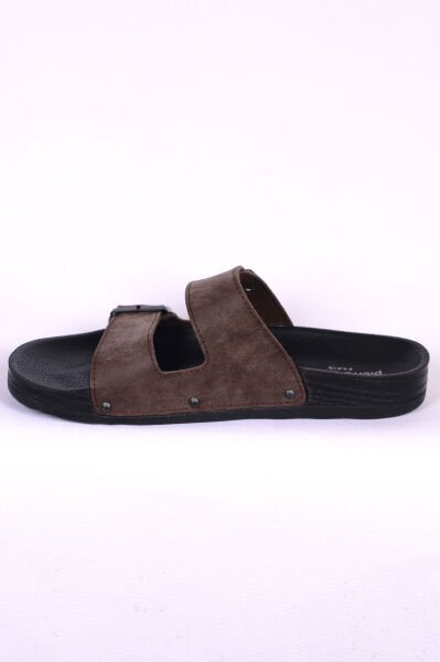 Pierre Cardin 7241 Kahve Nubuk Çift Bantlı Erkek Terlik