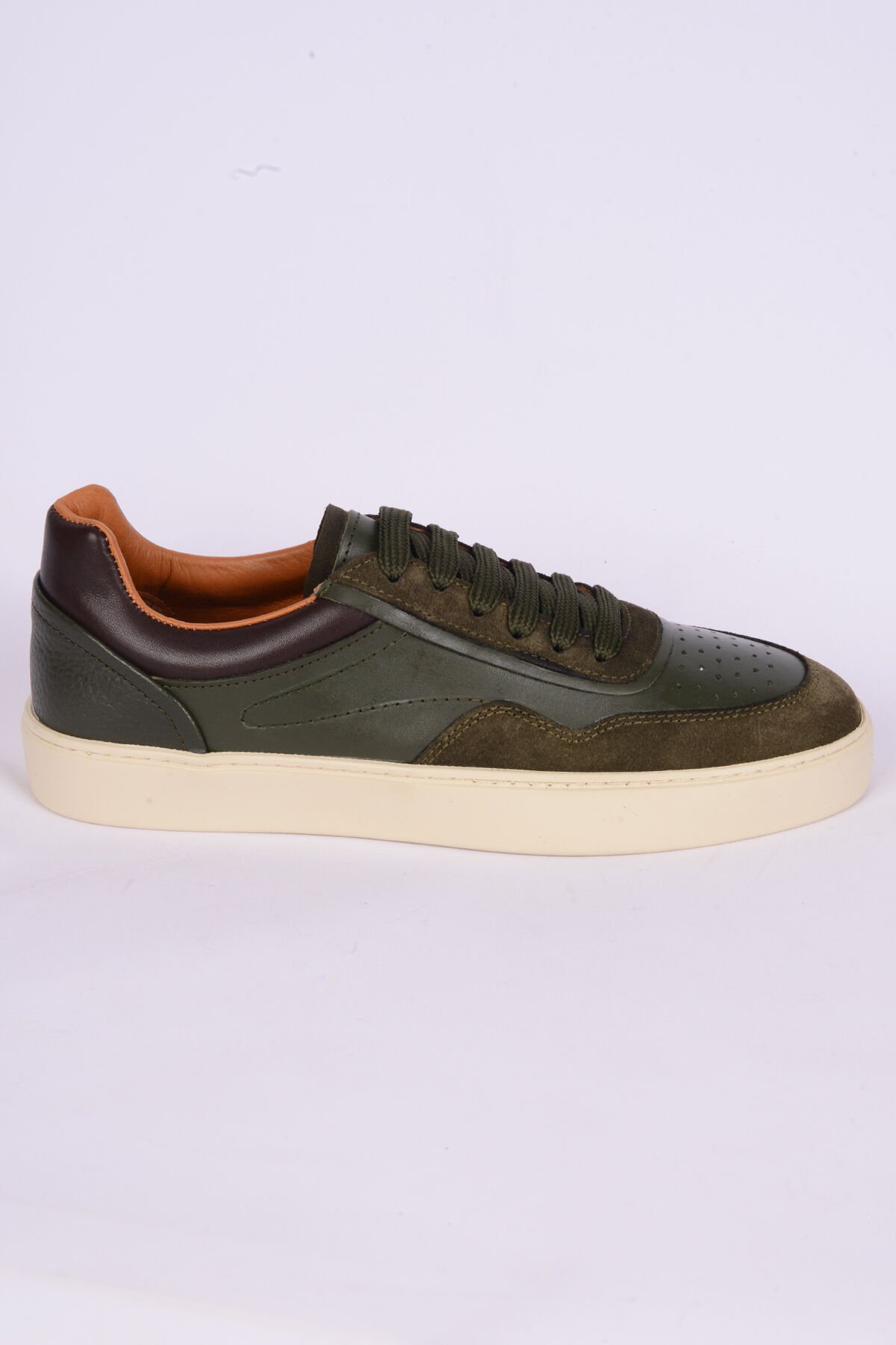 New Onix 0313 Deri Rahat Taban Bağcııklı Desenli Esnek Haki Günlük Erkek Ayakkabı