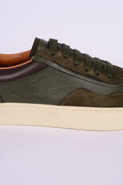 New Onix 0313 Deri Rahat Taban Bağcııklı Desenli Esnek Haki Günlük Erkek Ayakkabı