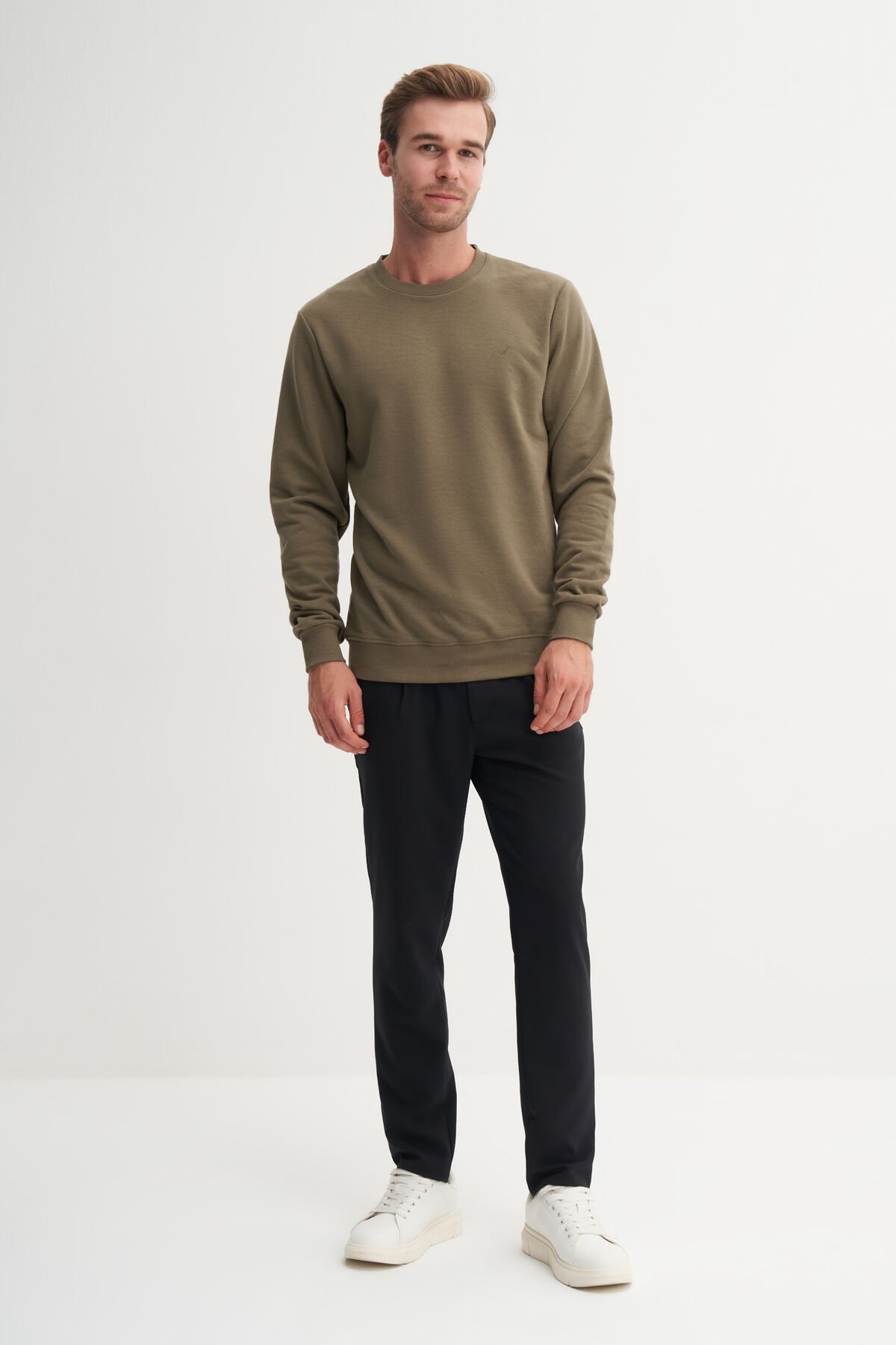 Cazador 56100 Haki Erkek Bisiklet Yaka 2 İplik Slim Fit Sweatshirt
