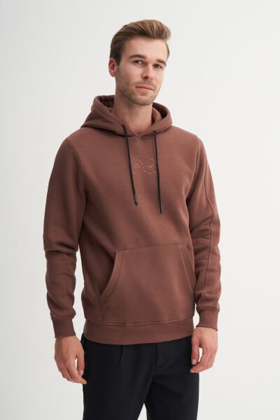 Cazador 53605 Kahve Erkek Regular Fit Kapüşonlu Kanguru Cepli Sweatshirt