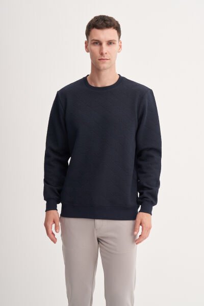 Cazador 53410 Lacivert Erkek Bisiklet Yaka Kendinden Desenli Sweat