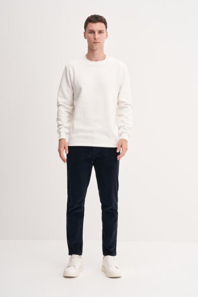 Cazador 53410 Ekru Erkek Bisiklet Yaka Kendinden Desenli Sweat