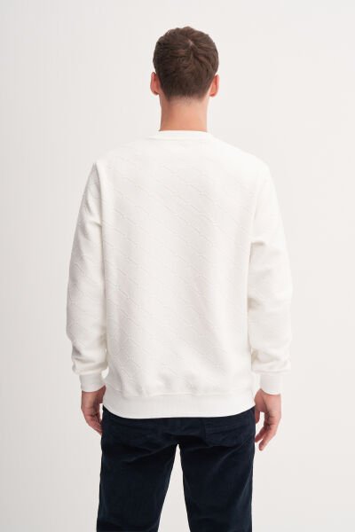 Cazador 53410 Ekru Erkek Bisiklet Yaka Kendinden Desenli Sweat
