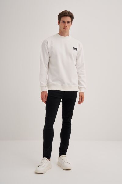 Cazador 52480 Ekru Erkek Bisiklet Yaka Relax Fit 2 İplik Sweatshirt