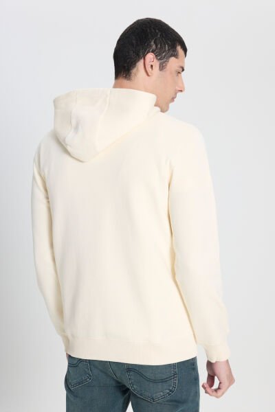 Lee L242168104 Ekru Erkek Kapüşonlu Kabartma Yazı Detaylı Üç İplik Sweat