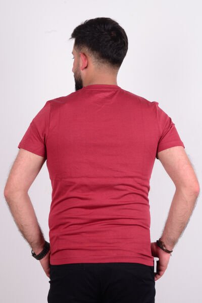 Cazador 24YCEEO04272 Bordo Erkek Slim Fit Bisiklet Yaka Dar Kesim Yazı Detaylı Tşört