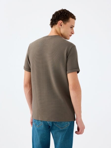 Loft 2039564 Koyu Haki ErkekTaktik Kollu Regular Fit Bisiklet Yaka T-Shirt