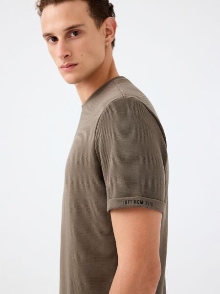 Loft 2039564 Koyu Haki ErkekTaktik Kollu Regular Fit Bisiklet Yaka T-Shirt