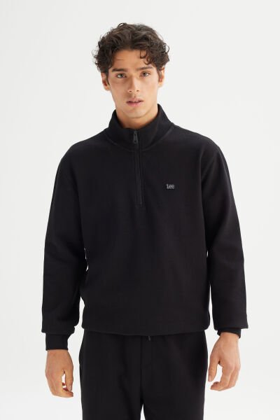 LEE L2520312001 Siyah Erkek Yarım Fermuarlı Regular Fit Sweatshirt