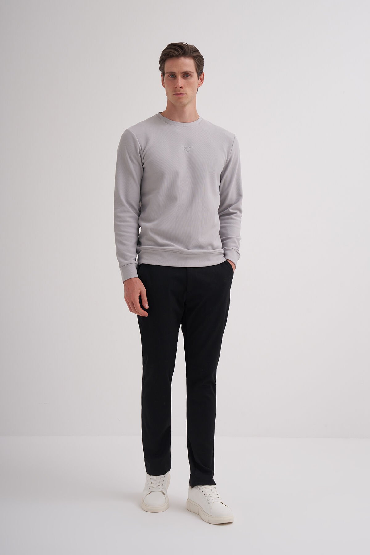 Cazador 51520 Gri Erkek Bisiklet Yaka Slim Fit Sweatshirt