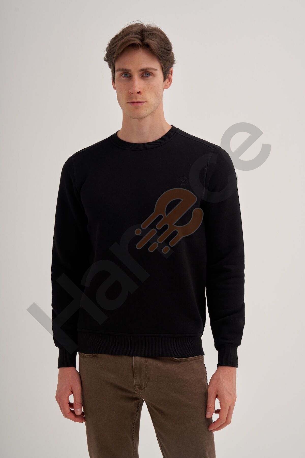 Cazador 56150 Siyah Erkek Bisiklet Yaka Şardonlu Slim Fit Sweatshirt