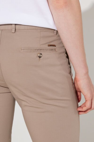 Altınyıldız 4A0123200095 Bej Erkek Erkek Slim Fit Dar Kesim Yan Cepli Pamuklu Diyagonal Desenli Esnek Keten Pantolon
