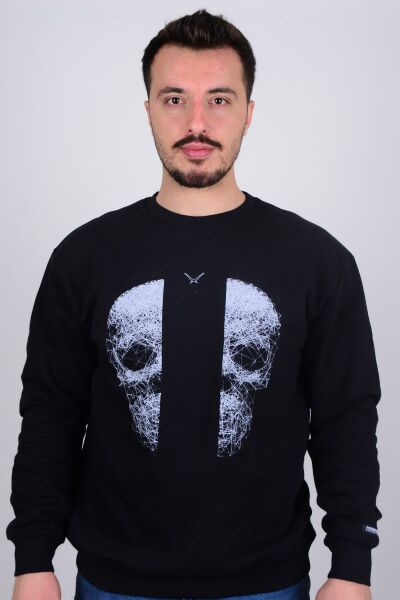Cazador 5110 Siyah Bisiklet Yaka Önü Baskılı Erkek Sweat