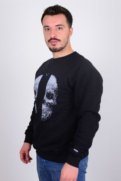 Cazador 5110 Siyah Bisiklet Yaka Önü Baskılı Erkek Sweat