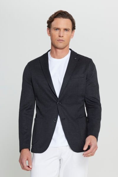 Altınyıldız ACE004252196 Siyah Erkek 6 Drop Slim Fit Astarsız Ceket