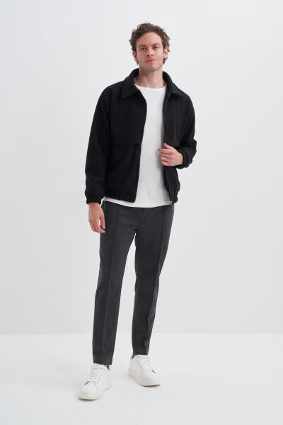 Cazador 10330 Siyah Erkek Astarlı Regular Fit Kolu Beli Büzgülü Kaşe Mont