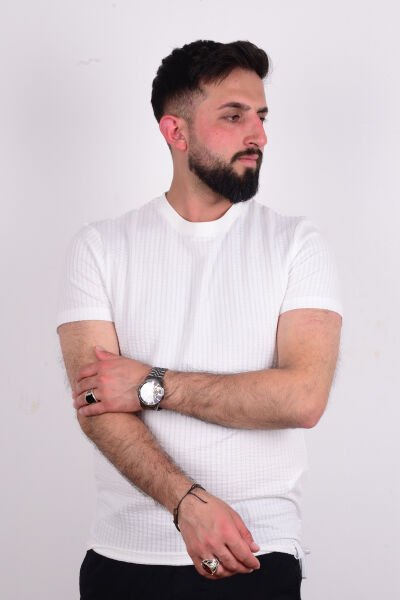 Cazador 24YCEEO04237 Beyaz Erkek Slim Fit Bisiklet Yaka Dar Kesim Tşört