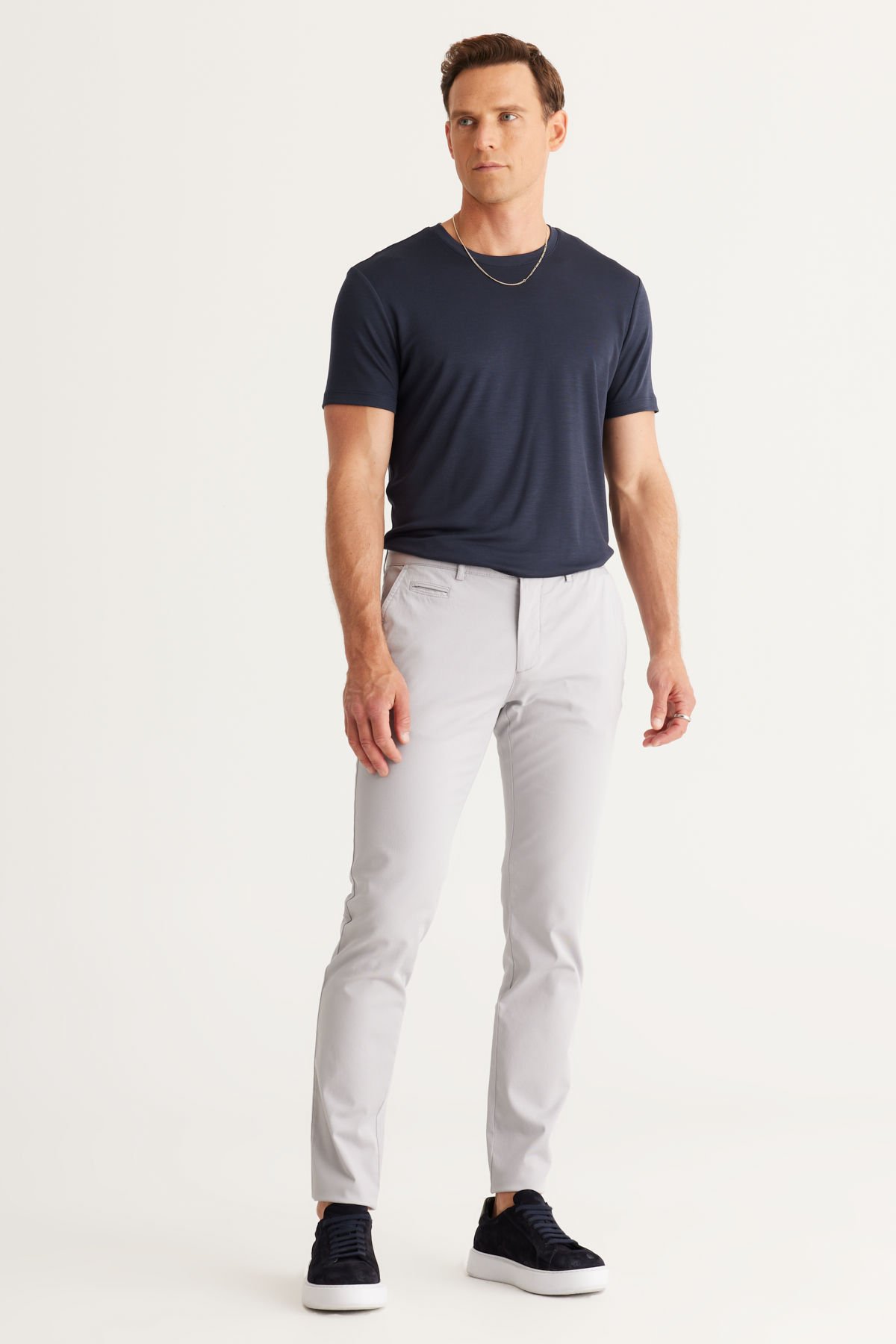 Altınyıldız 4A0123200095 Taş Erkek Erkek Slim Fit Dar Kesim Yan Cepli Pamuklu Diyagonal Desenli Esnek Keten Pantolon