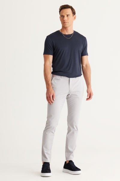 Altınyıldız 4A0123200095 Taş Erkek Erkek Slim Fit Dar Kesim Yan Cepli Pamuklu Diyagonal Desenli Esnek Keten Pantolon