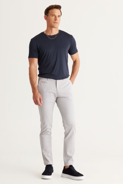 Altınyıldız 4A0123200095 Taş Erkek Erkek Slim Fit Dar Kesim Yan Cepli Pamuklu Diyagonal Desenli Esnek Keten Pantolon