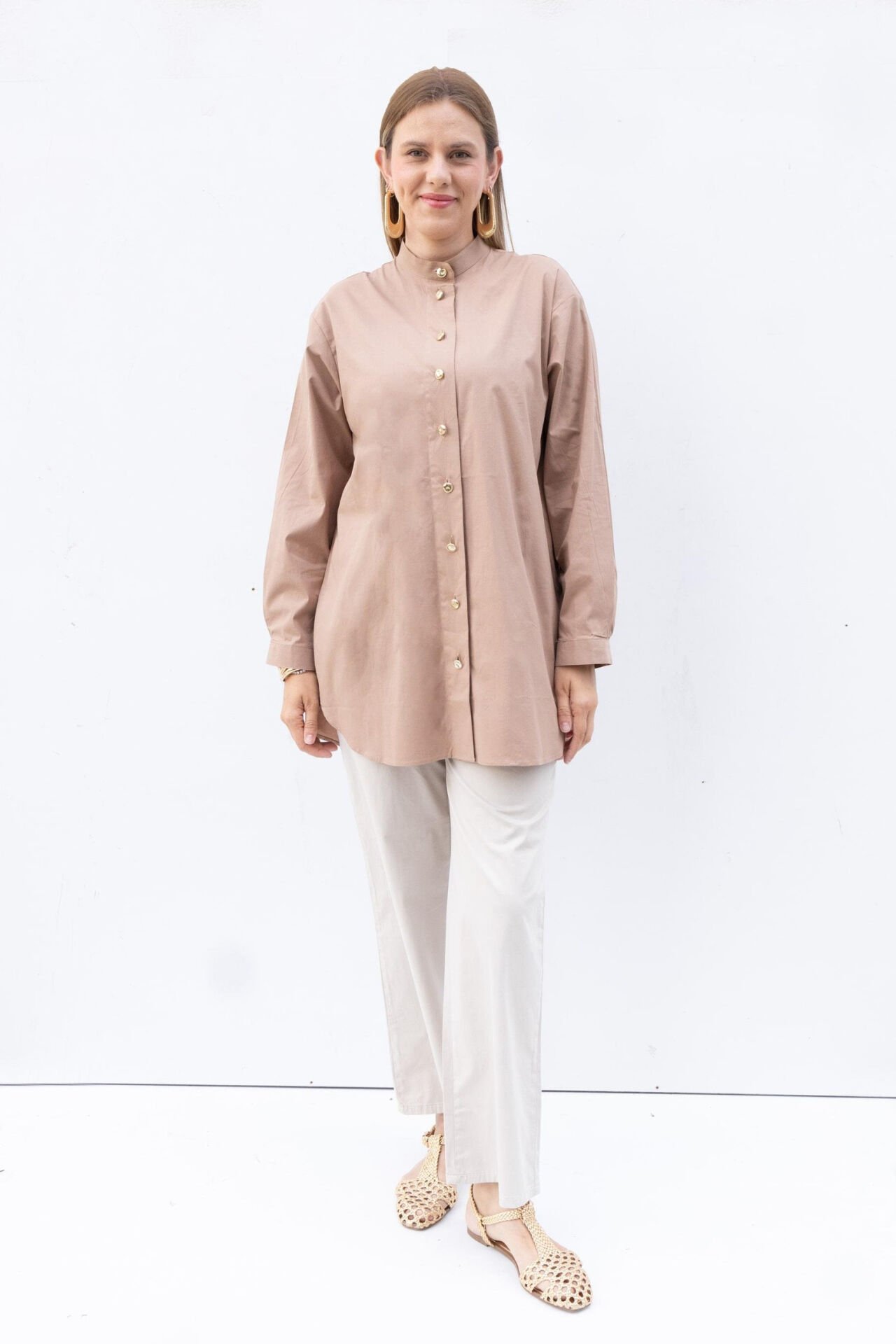 Allday BDX51345A0 Vizon Kadın Gold Dügmeli Pamuklu Poplin Gömlek