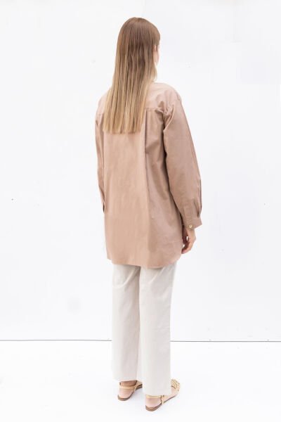 Allday BDX51345A0 Vizon Kadın Gold Dügmeli Pamuklu Poplin Gömlek