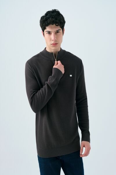 Loft LF2037256 Antrasit Erkek Yarım Fermuarlı Triko Sweat
