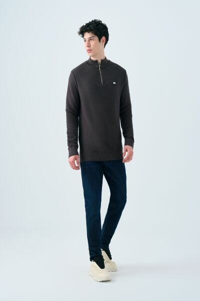 Loft LF2037256 Antrasit Erkek Yarım Fermuarlı Triko Sweat