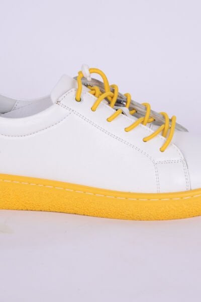 New Onix 037 Deri Ortopedik Taban Bağcıkları Lastikli Hafif Rahat Esnek Sarı Günlük Kadın Ayakkabı