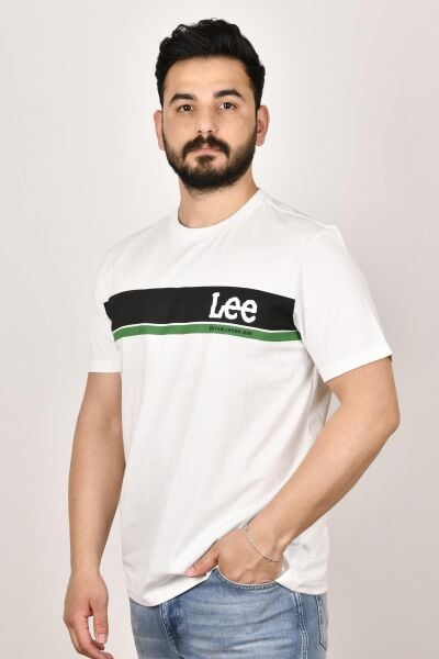 Lee L211918102 Erkek Beyaz Önü Yazılı Bisiklet Yaka T-shirt